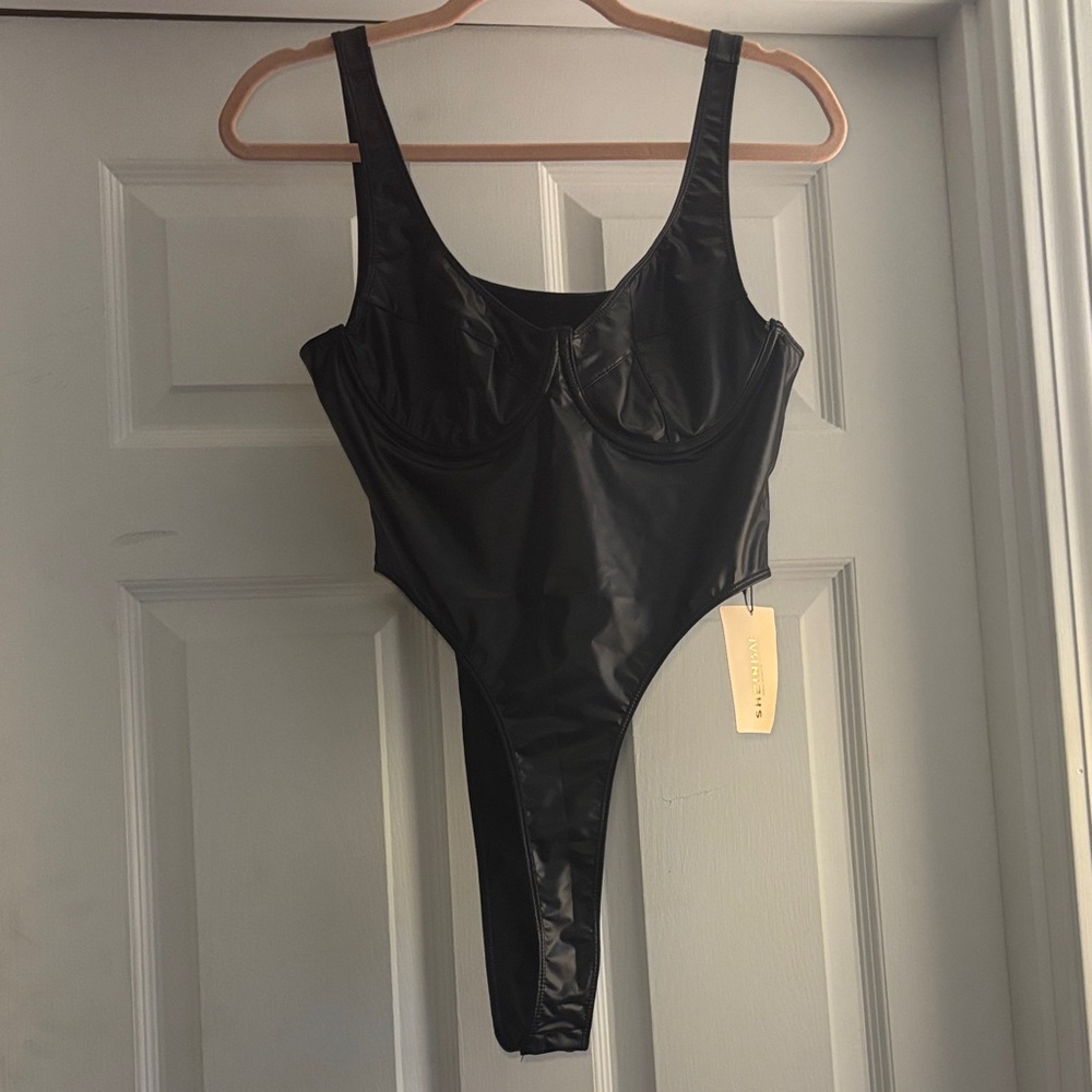 Black Faux Leather Bodysuit